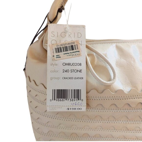 NWT Sigrid Olsen Shoulder Bag Wavy Leather Off White / Stone / Cream - Picture 4 of 9